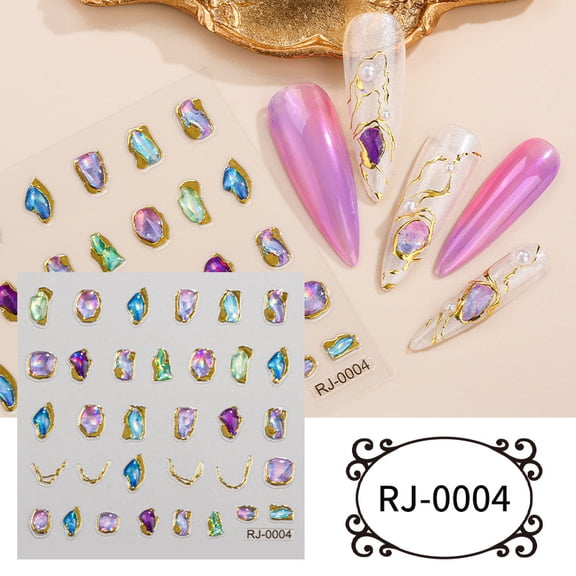 Nail Art Stickers, Nail Decorations, Hot Stamping, Gemstone Soft Rubber Decals, 5D Embossed Nail Stickers
