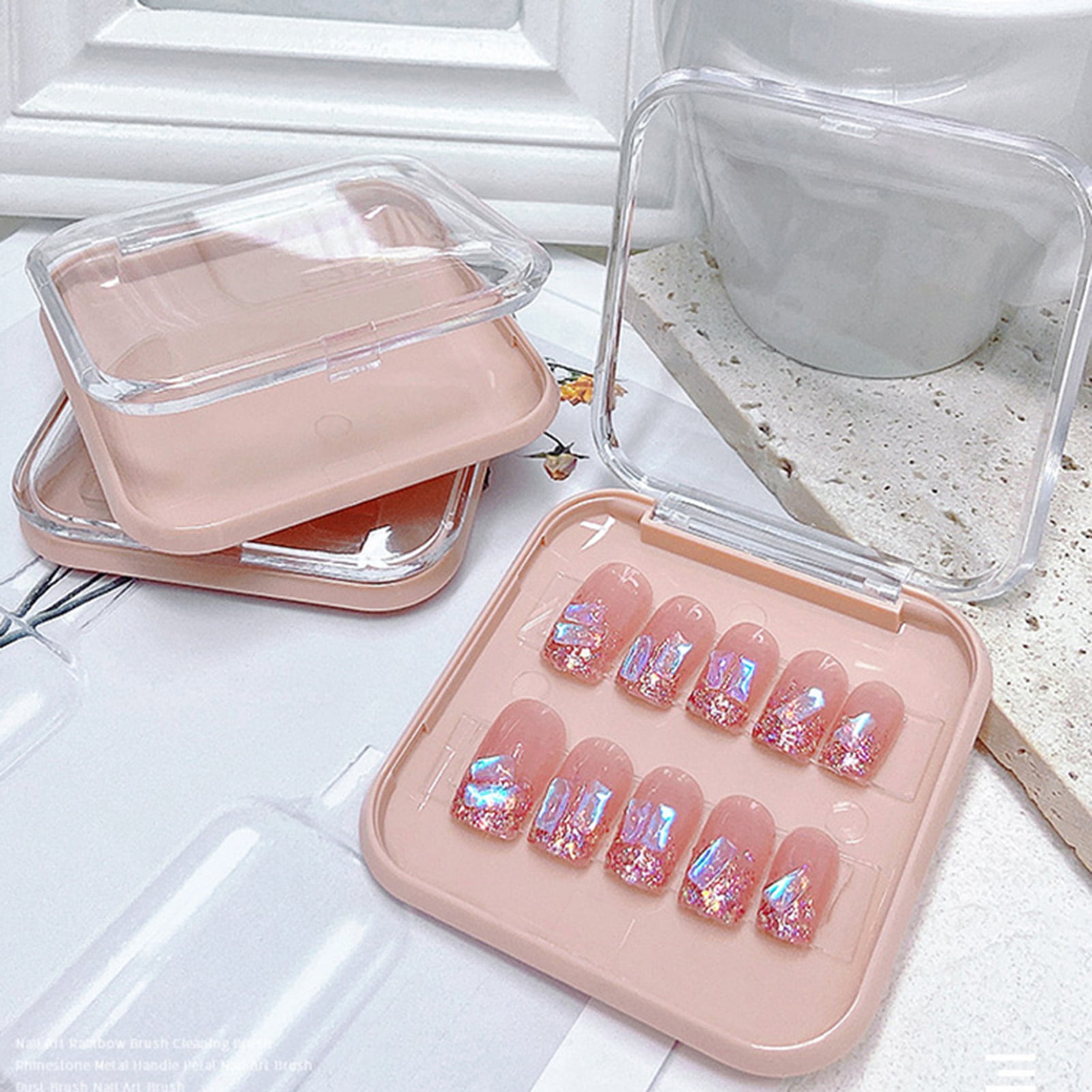 Nail Art Display Box, 1pc Acrylic Plastic Press on Nail Storage Box With  Transparent Lid And Base Nail Tip Storage Case For Manicure, Pink/white