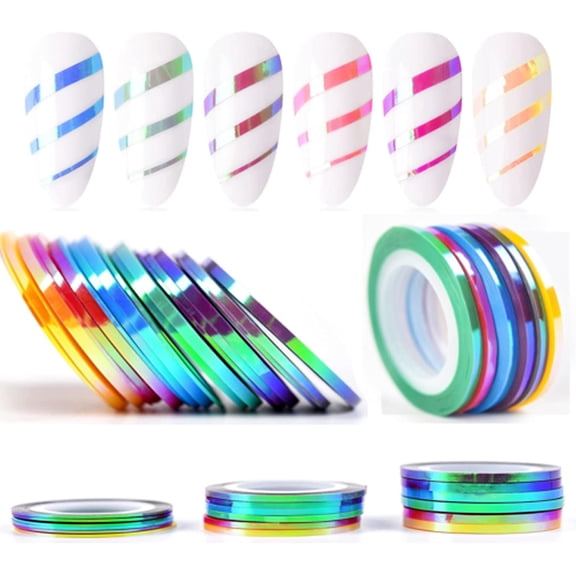 Nail Art Striping Tape Lines 18 pcs Mermaid Candy Color Adhesive Nail Stickers,Rolls Nail Strips Tape Decals for Design Hologram Purple Blue Grey Line Nail Art