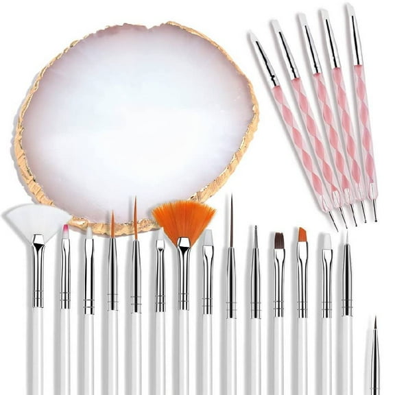 Nail Art Tool,15 Painting Brushes Set w/ 5X 2-way Dotting Pens & A Resin Palette