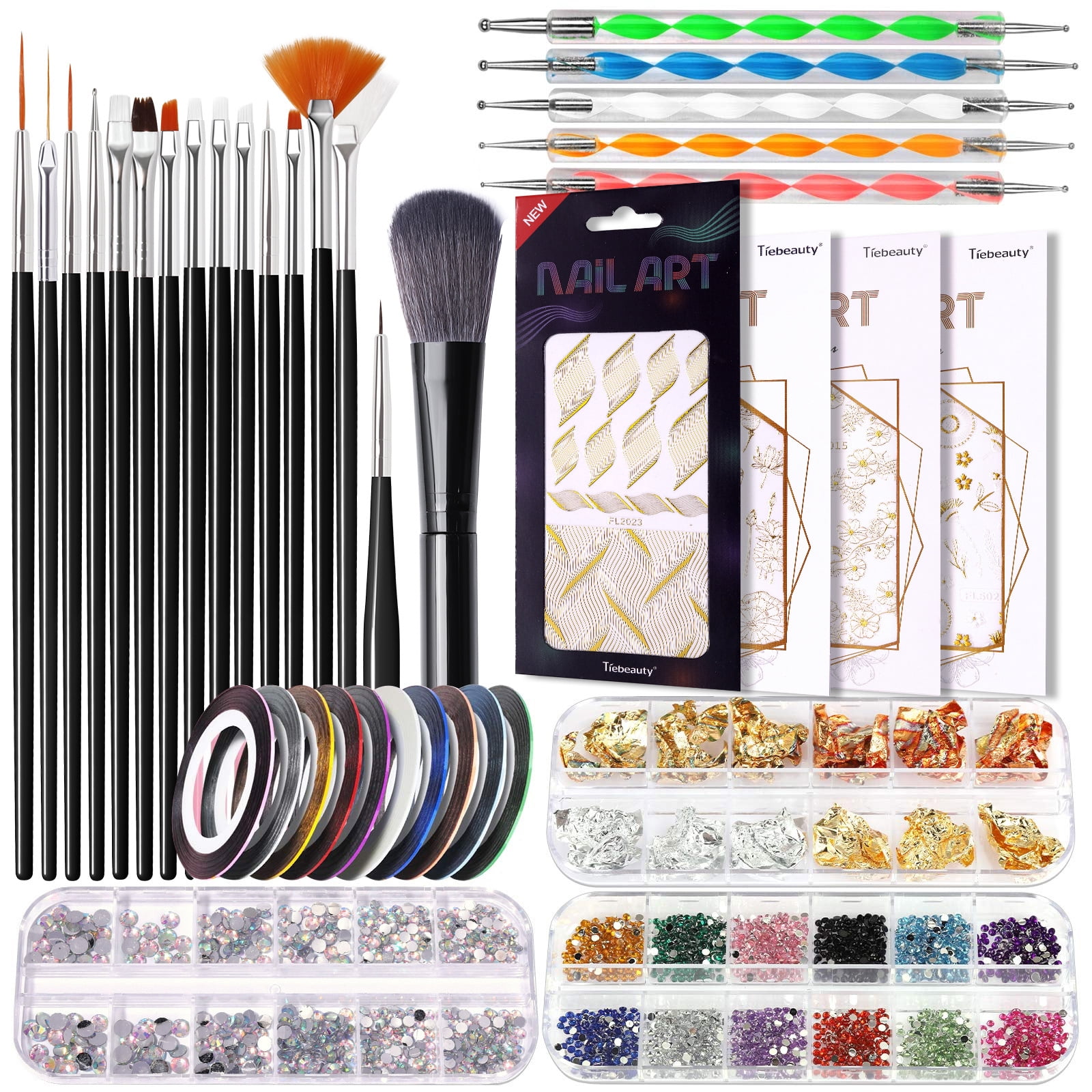 Nail Art Tools Set Nail Art Stickers Nail Art Accessories Flat Bottom Color Diamond Gold Foil Nail Art Brush Set-black