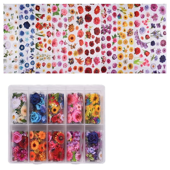 Nail Art Transfer Stickers Nail Decals DIY Nail Tips Decoration for Women Flower Pattern Mixed Color 40mm 1m/roll 10rolls/box