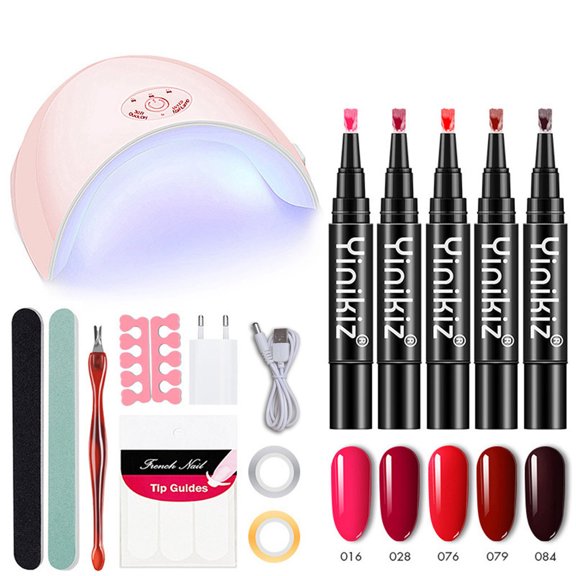 Nail Art UV Gel Kit with Acrylic False Finger Pump Glue and Art Pusher Tools, 15-Piece Manicure Set, 5x5ml Gel Bottles, DIY Nail Extension Kit, Home Salon Nail Art Tools, Women Makeup Organizers