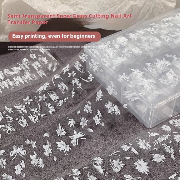 Nail Art White Snow Lawn Mower Semi Transparent Transfer Printing Sticker