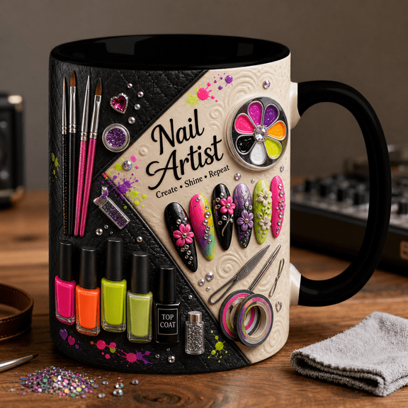 Nail Artist Mug 3D Effect Neon Salon Coffee Cup Gift for Nail Tech or Manicurist
