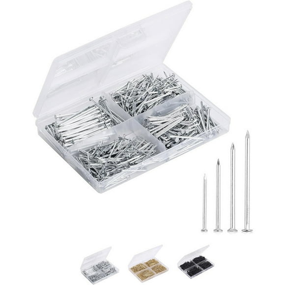 Nail Assortment Kit, 200 Pcs Small Nails, Nails for Hanging Pictures, Finishing Nails, Wall Nails for Hanging, Pin Nails, Hardware Nails, Assorted Nails, Galvanized Nails, Silver