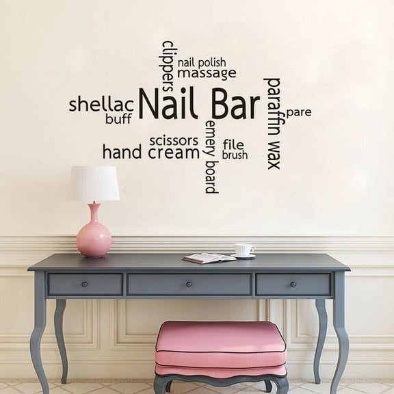 Nail Bar Words Wall Sticker Vinyl Nail Salon Makeup Shop Texts Sign Window Decals Removable Wallpaper Care Service Murals 67x42cm