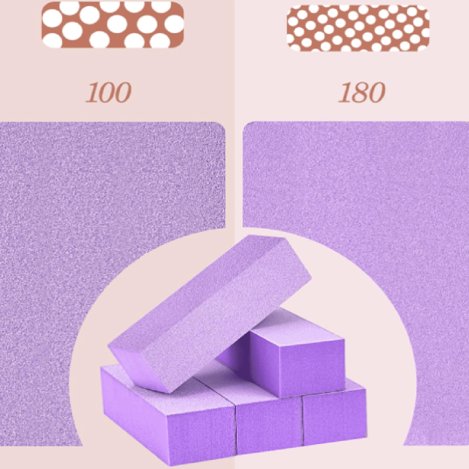 Nail Buffer Block, Medium/Fine Grit 100/180 Finishing Buffers for Acrylic Nails Gel Polish Nails, Pedicure Manicure Buffer Kits, 5 Count (Purple)