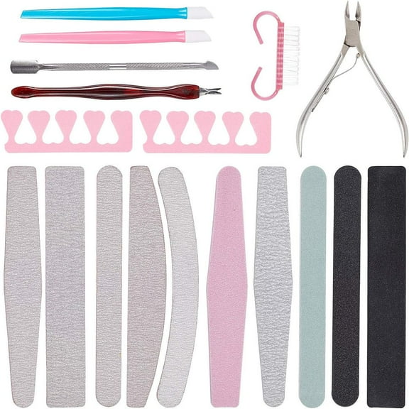Nail Care Kits with Sponge Toe Splitter Dead Skin Fork Brushs Sponge Nail File Nail File Nail Polishing Strip Cuticle Pusher and Cutter Stainless Steel Trim Cuticle Nipper Pink