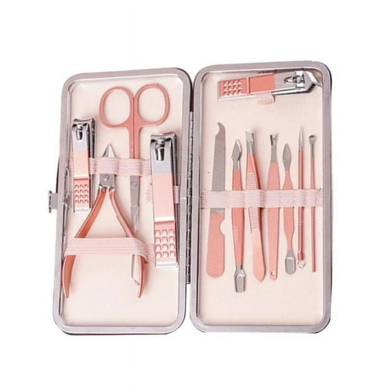 Nail Care Stainless Steel Manicure Pedicure Cuticle Portable Travel, Multi-Functional - 12 Pieces Set