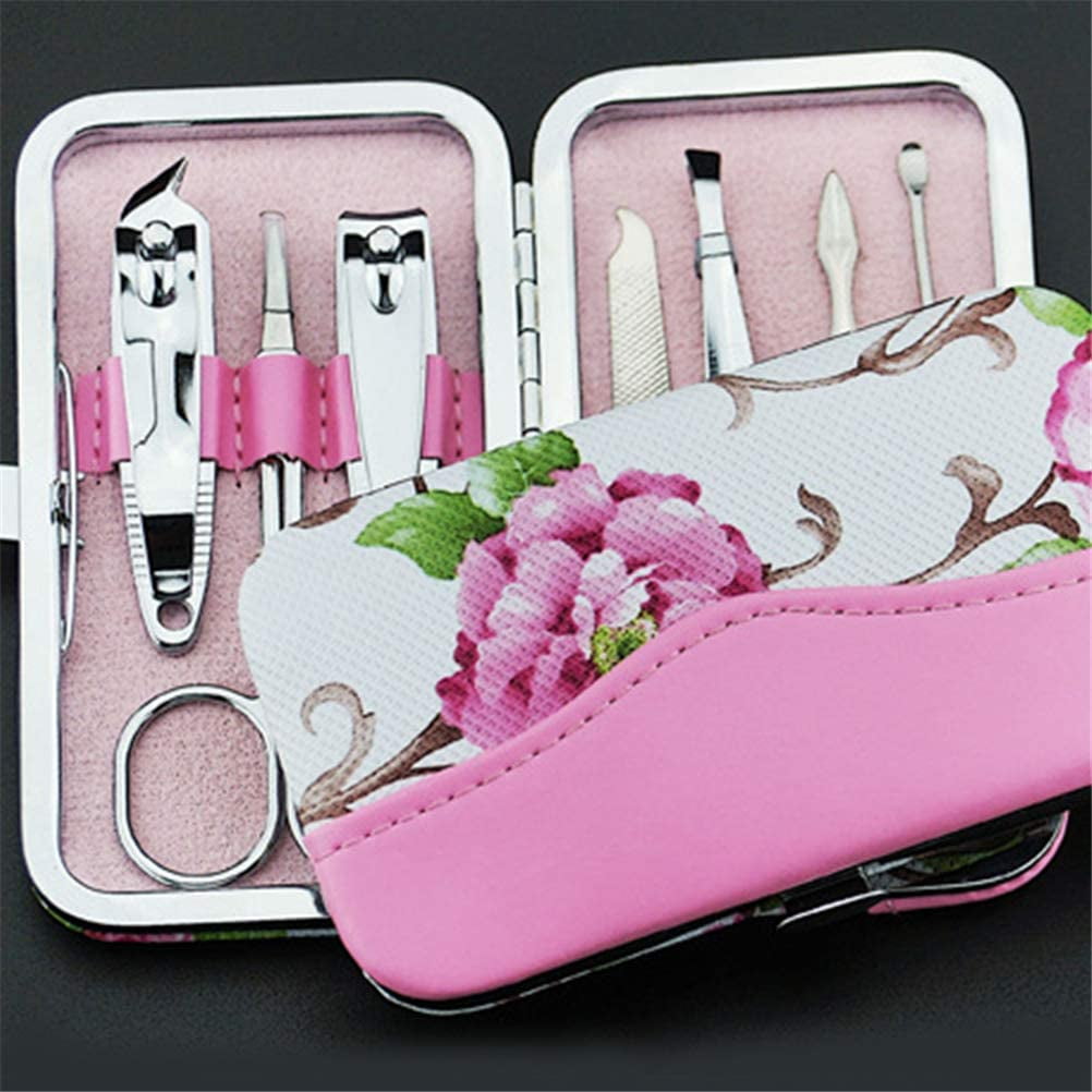 German Manicure Set For Home With Nail Clippers And Toe Nail Clippers,  Portable Green Folded Case (7pcs/set)