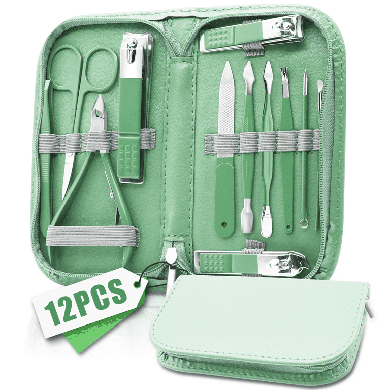 Nail Clipper Manicure Set, Manicure Pedicure Kit Professional, Travel  Manicure Set for Women Men, Manicure & Pedicure Tools & Accessories, Nail  Care Tool with Green Leather Travel Bag, Set 12 in 1 