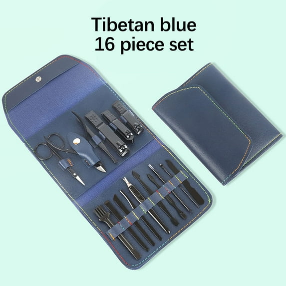 Nail Clipper Set, Manicure Pedicure Kit, 16pcs Stainless Steel Folding Nail Cutter Set with Scissors Cuticle Remover Ear Pick, Portable Lightweight Travel Leather Case Grooming Tools