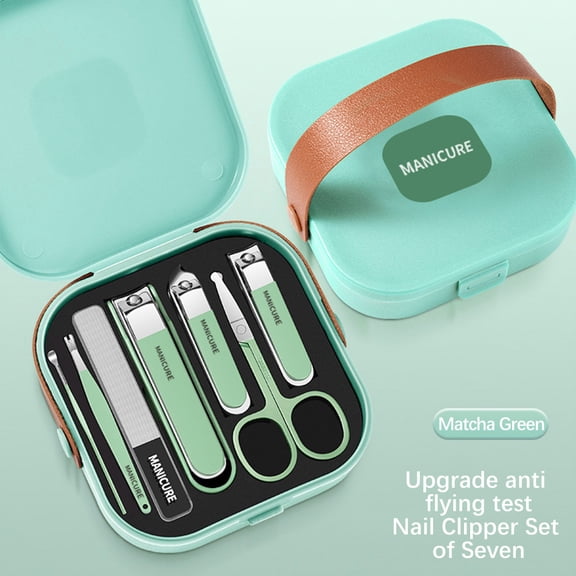 Nail Clipper Set, Manicure Tools Kit, Portable Anti-Splash Nail Clippers With Scissors And Nail File, Stainless Steel Durable 7PC Grooming Set For Travel And Home Use