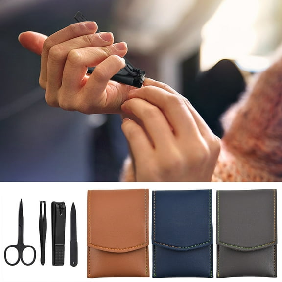 Nail Clipper Set Stainless Steel | 4-Piece Grooming Kit with Nail Clippers Eyebrow Trimmer Nail File Beauty Clippers | Folding Travel Case | Manicure Pedicure Tool Set