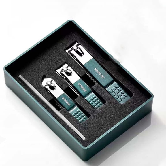 Nail Clipper Set Stainless Steel 4 Piece Kit with Large Opening, Proof Design, Glass File, for Home and Travel