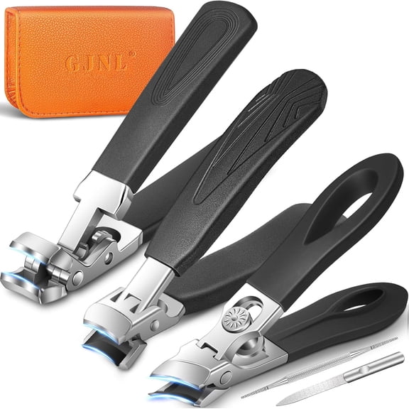 Nail Clipper Set for Thick Nails, 5 Pcs Professional Toenail Clippers Seniors, Ultra Sharp Wide Jaw Opening Fingernail Cutters, Stainless Steel Manicure Pedicure Kit with Portable Leather Case