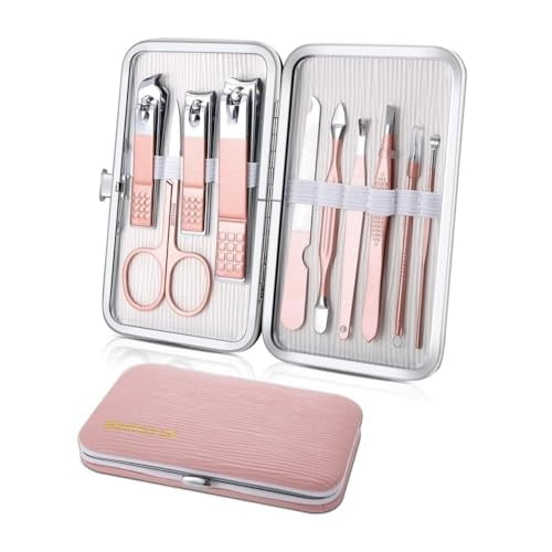 Nail Clippers,10pcs Travel Manicure Pedicure Set,Stainless Steel Nail Care Kit Nail Kit(Pink)