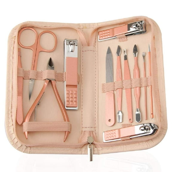 Nail Clippers and Beauty Tool Portable Set, Rose Gold Martensitic Stainless Steel Manicure Set 12 in 1, with Pink Leather Bag, Suitable for Home, Workplace, Outdoor Travel, Gift Giving, Beauty Salon.