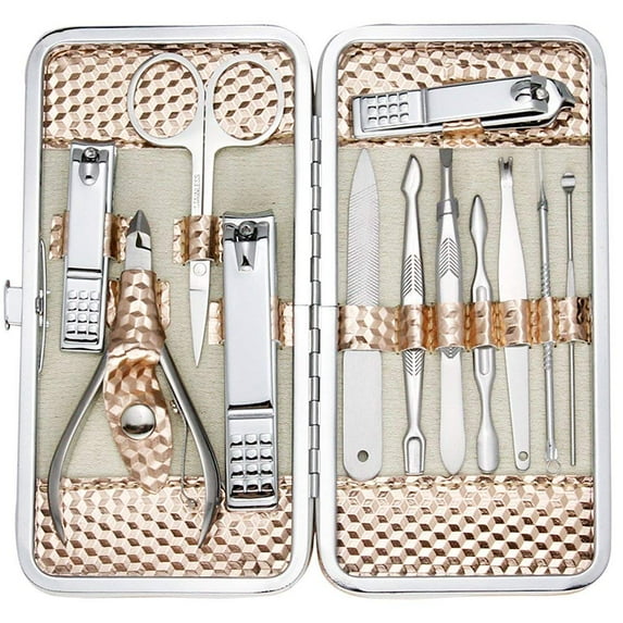 Nail Clippers and Beauty Tool Portable Set, Rose Gold Martensitic Stainless Steel Manicure Set 12 in 1, Suitable for Home, Workplace, Outdoor Travel, Gift Giving, Beauty Salon