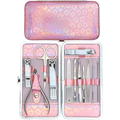 Nail Clippers Kit Manicure Pedicure Set with Holographic Case(Pink)