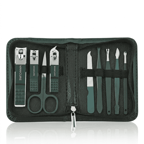 ROSEXIXI 9 Piece Nail Clippers Set Stainless Steel Manicure Kit with Travel Case for Men Women