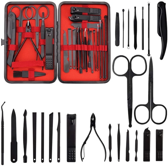 UORLEN Nail Clippers Set, 24-Piece Stainless Steel Manicure Pedicure Kit with Travel Case