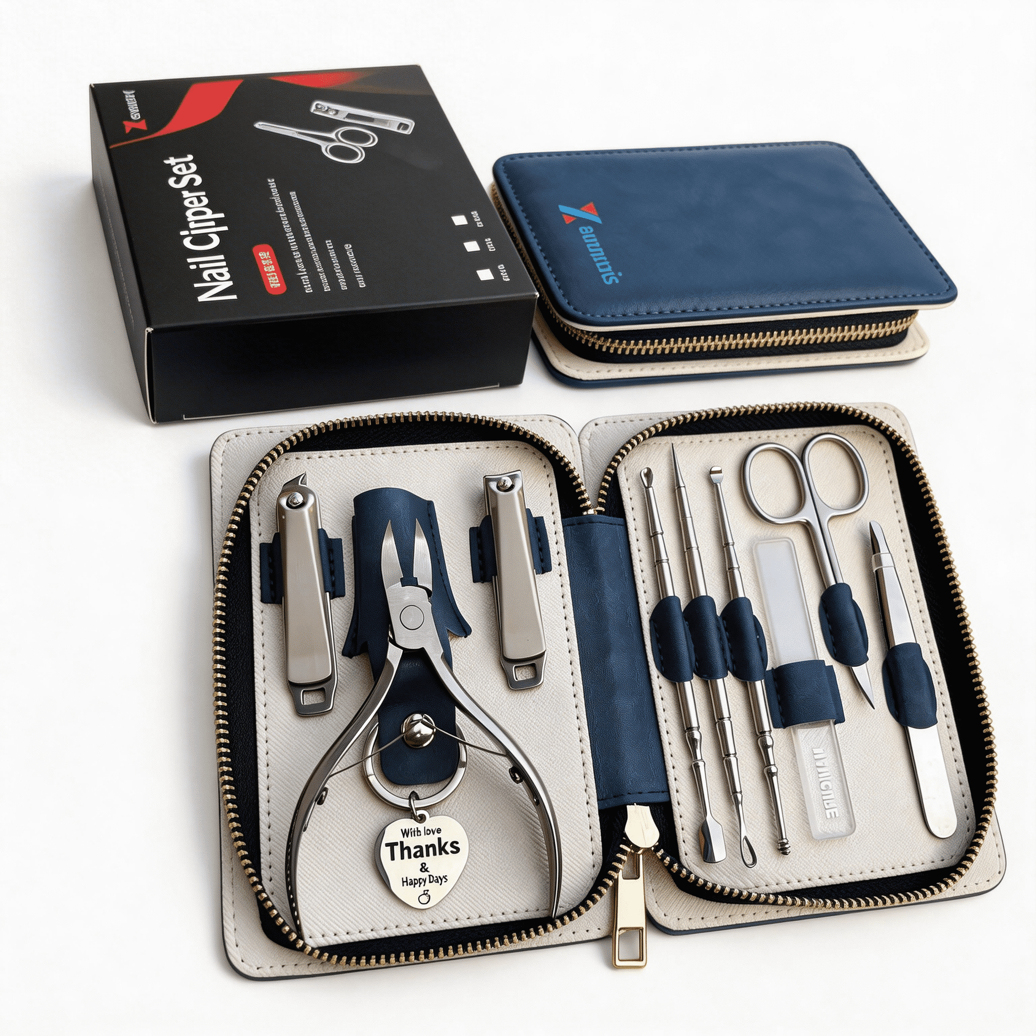 Nail Clippers Set Fingernail and Toenail Clipper Cutters, Manicure Pedicure Kit Stainless Steel 10pcs Professional Grooming Kits, Nail Care Tools with Portable Leather Case for Men or Women