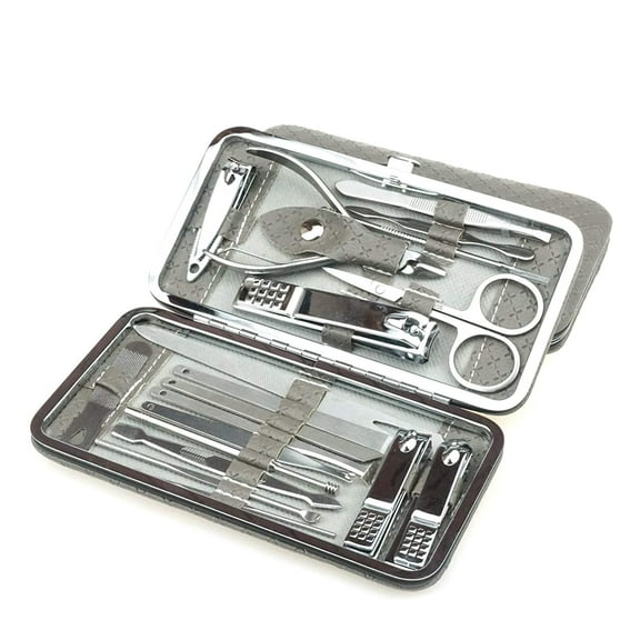 Nail Clippers Set Professional Stainless Steel Pedicure Kit Nail Scissors Grooming Kit Nail Tools Manicure Pedicure Set 19Pcs Portable Travel Case Gray