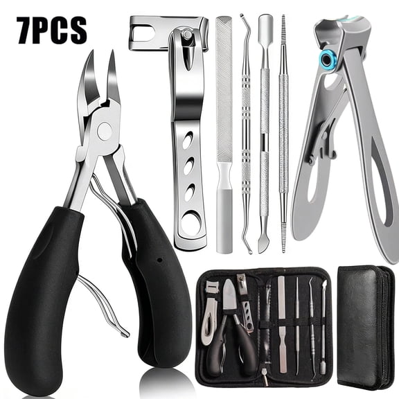 7PCS Nail Clippers Set for Thick Toenails – Heavy Duty Stainless Steel Manicure & Pedicure Kit with Ergonomic Grip for Men Women Adults – Travel Grooming Tool Set