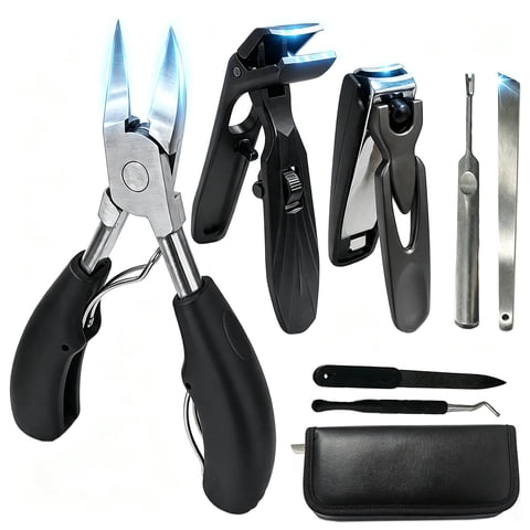 Nail Clippers Set with Travel Bag, 7-Piece Nail Care Kit, Splash-Proof Fingernail and Toenail Clippers, Stainless Steel Nail Grooming and Maintenance Tools for Men and Women
