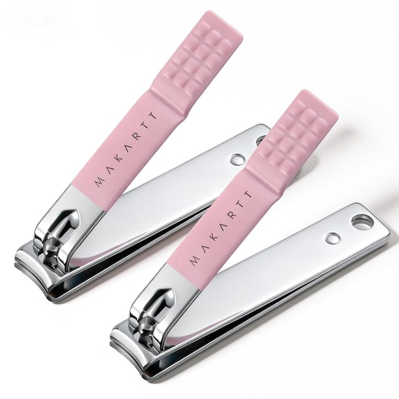 Nail Clippers - Sharp Nail Cutters, Fingernail & Toenail Clippers for Thick Nails, Curve Edge Portable Nail Clipper Set for Men & Women, Stainless Steel (Pink 2pcs)