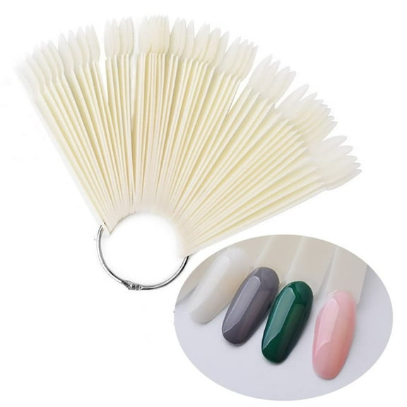 Nail Color Swatches With Ring, 50pcs Natrual Swatch Sticks Fan-Shaped Nail Swatch Sticks, False Fake Nail Art Tips Sticks Polish Gel Salon Display Practice Tools With Metal Split Ring Holder