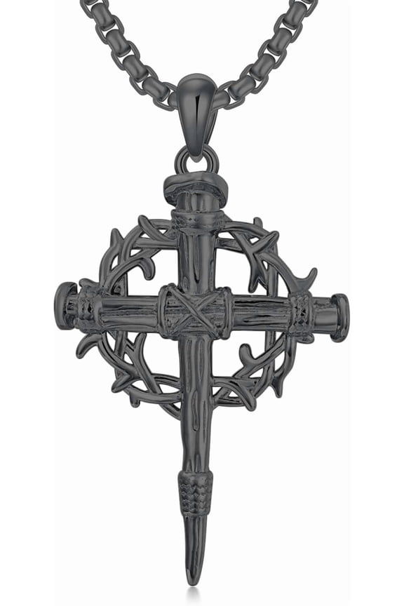 Nail Cross Necklace 925 Sterling Silver/18K Gold Plated/Black Christian Cross Pendant Jewelry for Men Women, with Stainless Steel Chain 22+2 Inch