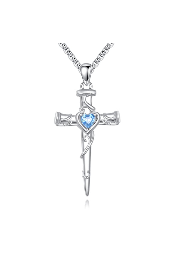 Nail Cross Necklace 925 Sterling Silver Heart Nail Crucifix Pendant Christian Jewelry Gifts for Men Women