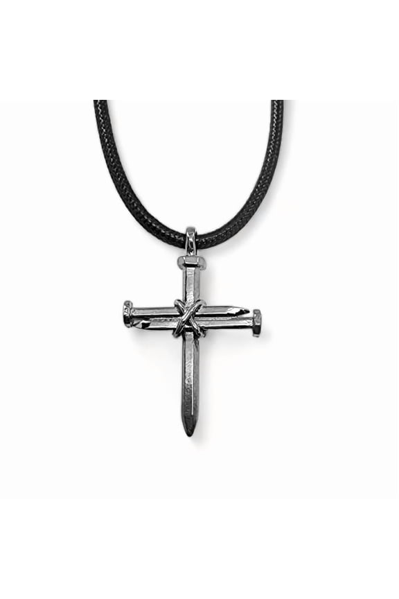 Nail Cross Necklace In Dark Metal Finish