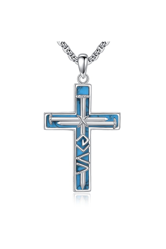 Nail Cross Necklace for Men S925 Sterling Silver God is Greater than the Highs and Lows Pendant Necklaces with Turquoise 3 Nails Faith Jesus Jewelry Gifts for Women