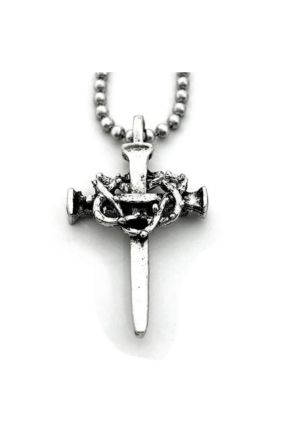 Nail Crown Cross Necklace (aafour) Antique Silver Ball Chain Lead Free Pewter