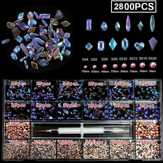 Nail Crystal Rhinestones Kit,Mix Shape AB Glass,3D Diamonds Flatback Crystals with Drill Pen,Nail Crystal,Nail Art Decor