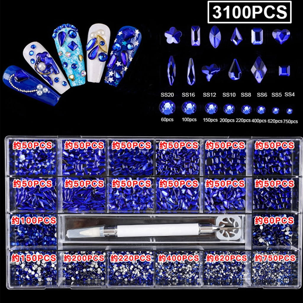 Nail Crystal Rhinestones Kit,Mix Shape AB Glass,3D Diamonds Flatback Crystals with Drill Pen,Nail Crystal,Nail Art Decor