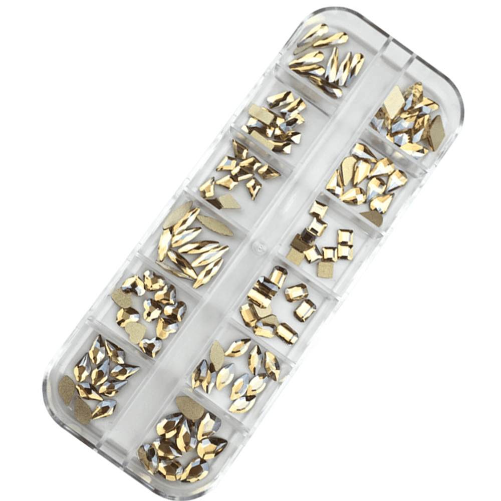 Sohindel Rhinestones for Nails, 16 Pieces, Gold, style:style1