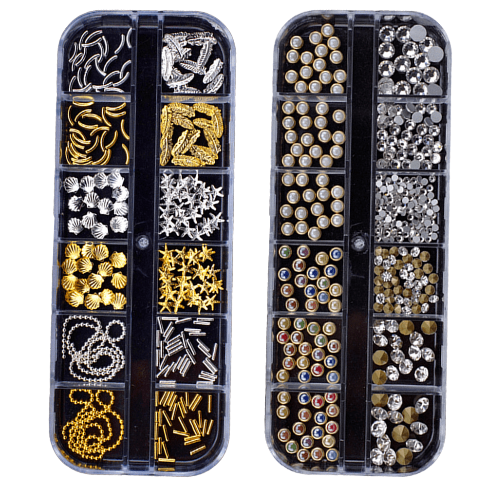 4000pcs/2 Box Glass Nail Rhinestones Kit Nail Gems Black/Gold Flat-back  Round Beads Charms for Crafts Nail Art DIY 6 Mixed Size* - AliExpress