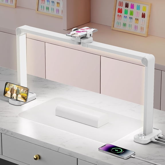 Nail Desk Lamp, Nails Tech Light with Phone Stand, Adjustable Brightness, Color Temperature Led Desk lamp for Nail, Tattoos, Eyebrows, Beauty