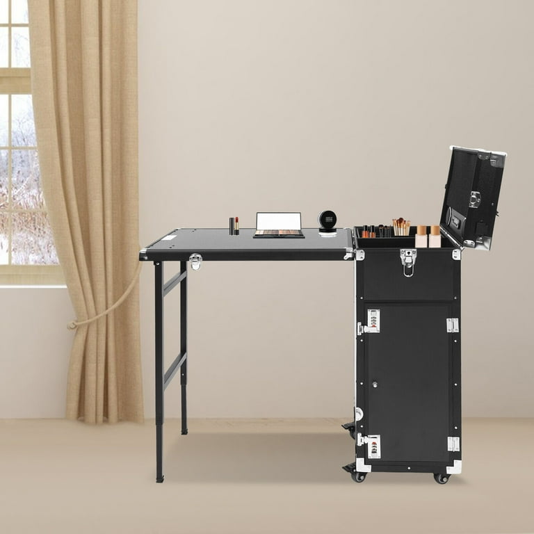 Nail Desk Mobile Station Rolling Make up Train Case Manicure Table