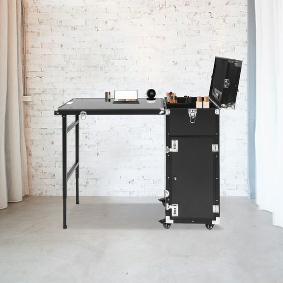 Nail Desk Mobile Station Rolling Makeup Train Case Manicure Table with Speaker