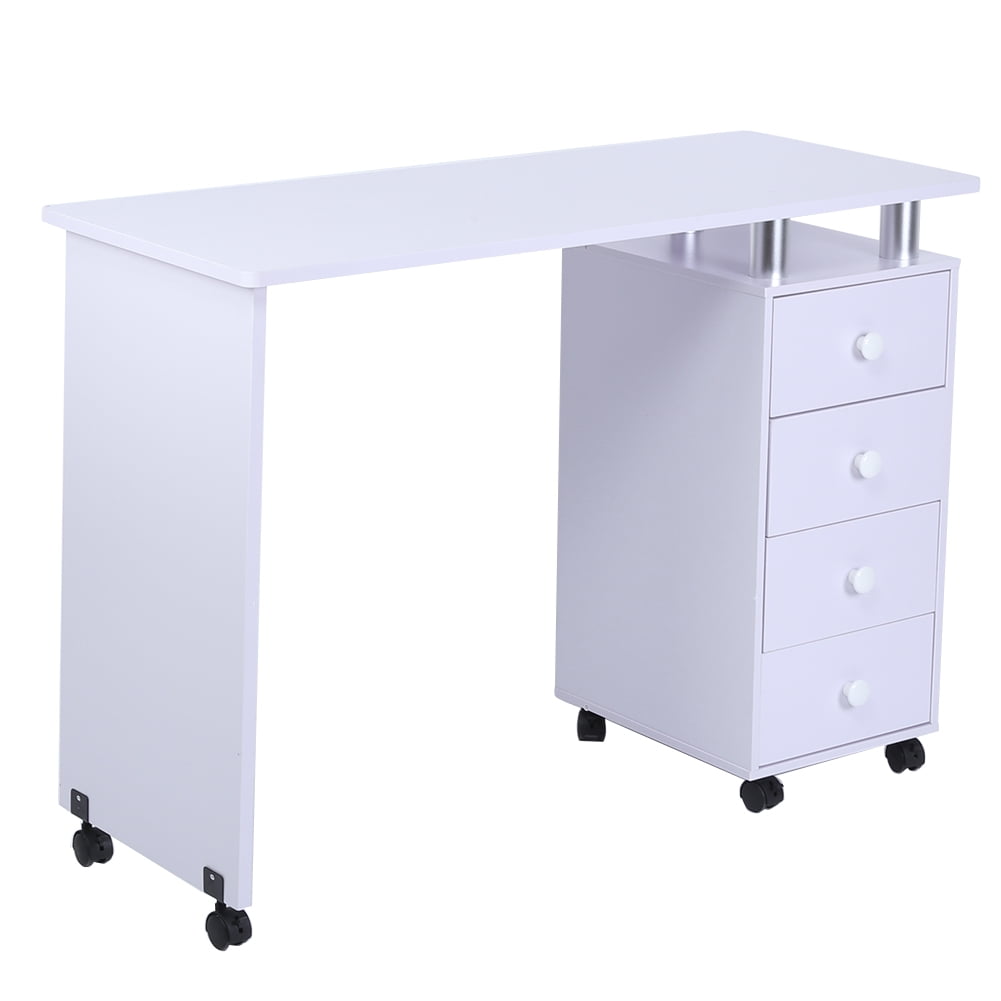 Nail Desk, Professional Manicure Table Nail Art Desk With Arm Rest And 4 Drawers Rolling Beauty