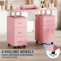 Nail Desk Station, 42.5 in Rolling Manicure Table with Electric Downdraft Vent & Locking Castors, Mobile Nail Tech Desk with Dust Collector, 4 Drawers, 4 Wheels & Wrist Cushion, Professional