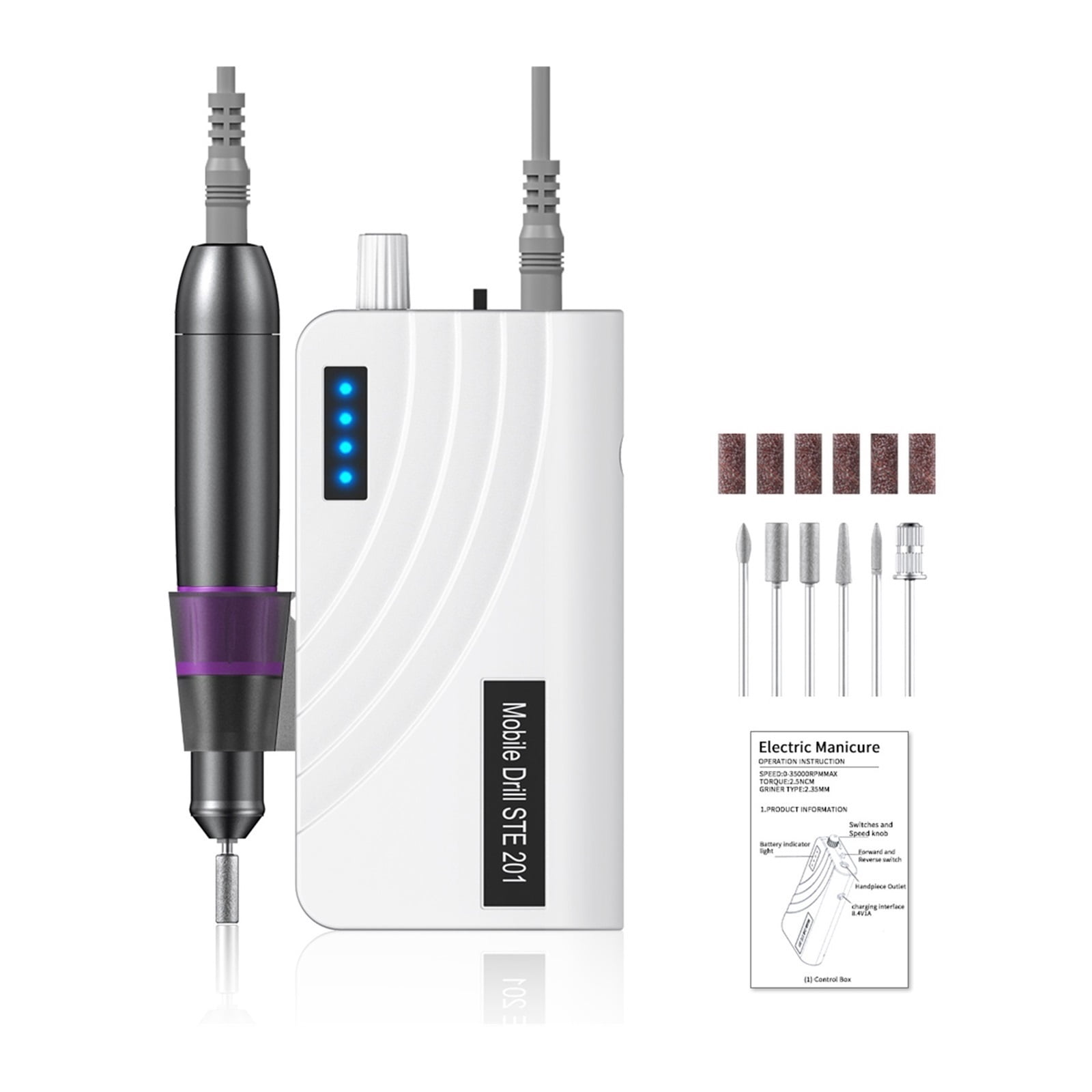 Nail Drill 35000RPM Portable Electric Acrylic Nail Gel Polish Remover Machine With Drill Bits Set, Manicure Nail Tech Art Salon Home DIY