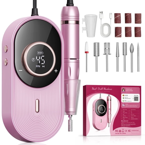 SHPAVVER Professional Electric Nail Drill Kit, 45000 RPM Manicure Pedicure Machine with LCD Display, 4000mAh Portable Electric Nail File for Acrylic Gel Nails, Home Salon and DIY Nail