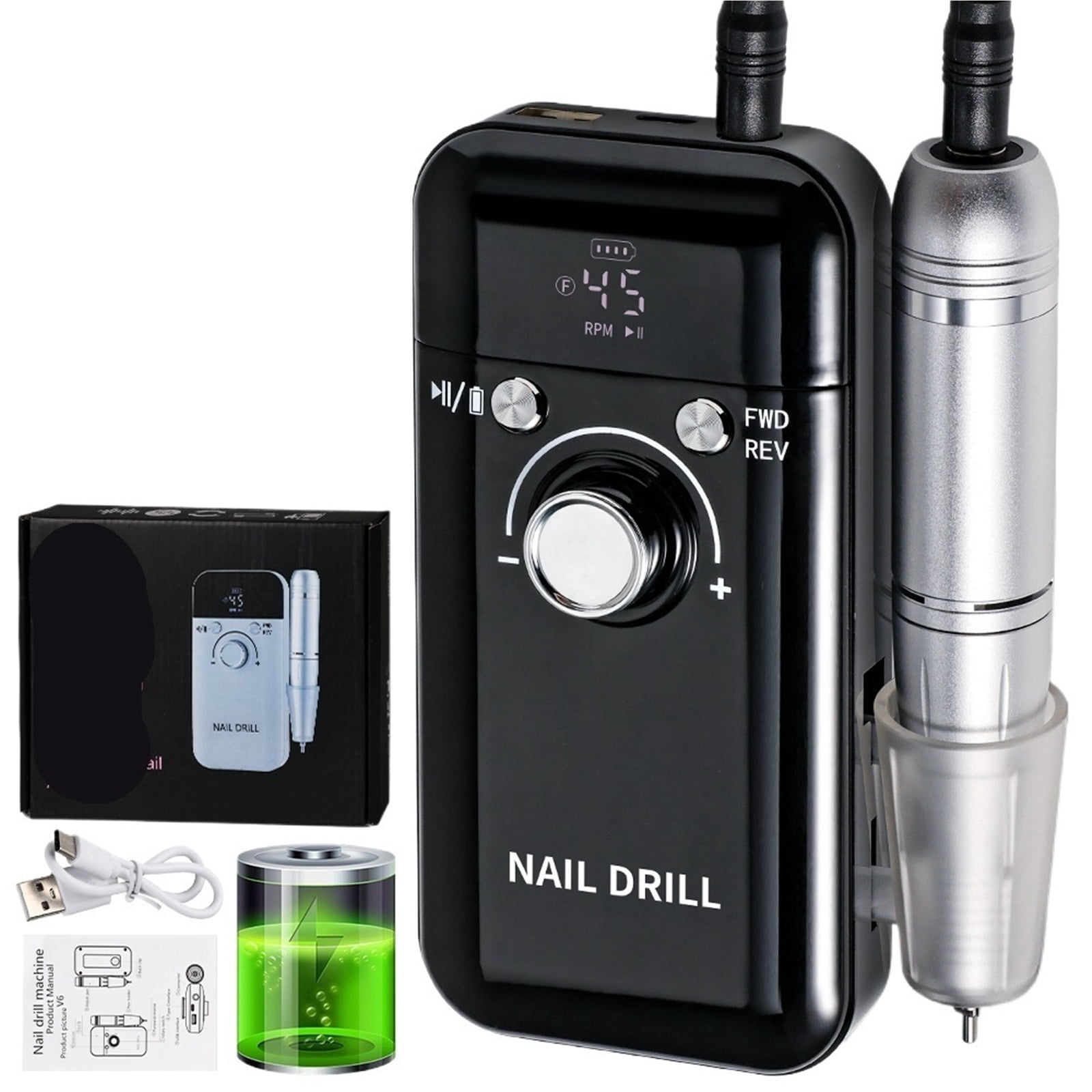 Nail Drill 45000 RPM Rechargeable Nails Electric File for Acrylic Gel Removing & Polishing Gel for Home/Salon Manicure Pedicure